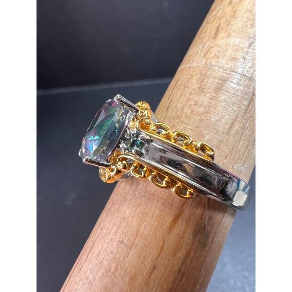 NEW green mystic topaz two toned sterling silver ring size 8 - Picture 6 of 16